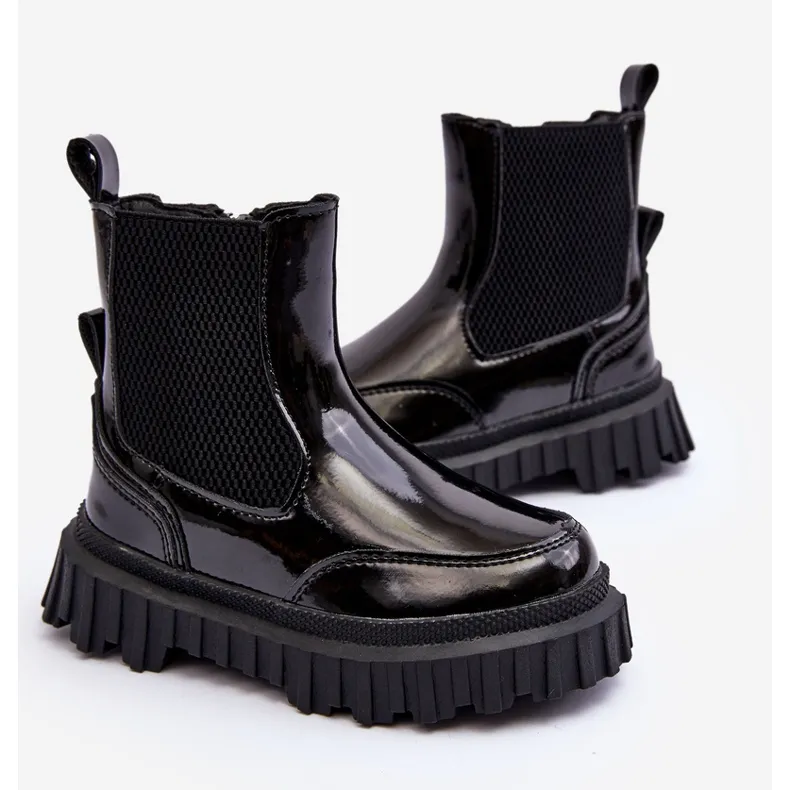 Bottines enfant en cuir verni avec fermeture éclair, chaudes, noires Jolynn le noir