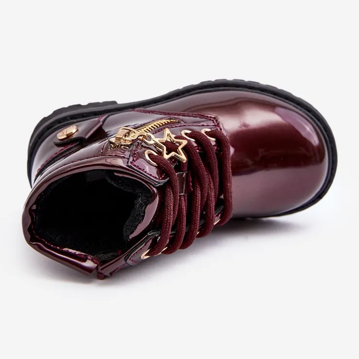 Bottines fille en cuir verni avec fermeture éclair, bordeaux chaud Felori rouge