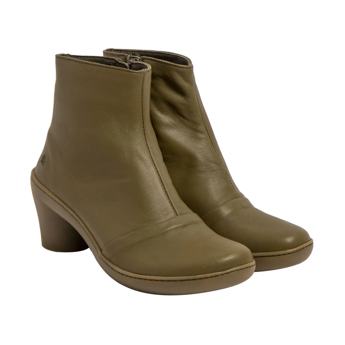 Bottines à talon en cuir mat - Vert