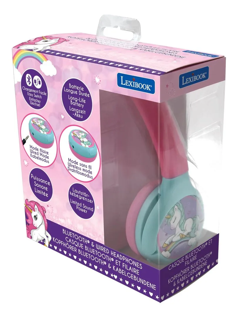 Casque 2 En 1 Bluetooth® Et Filaire Limitation De Son Design Licorne - N/A