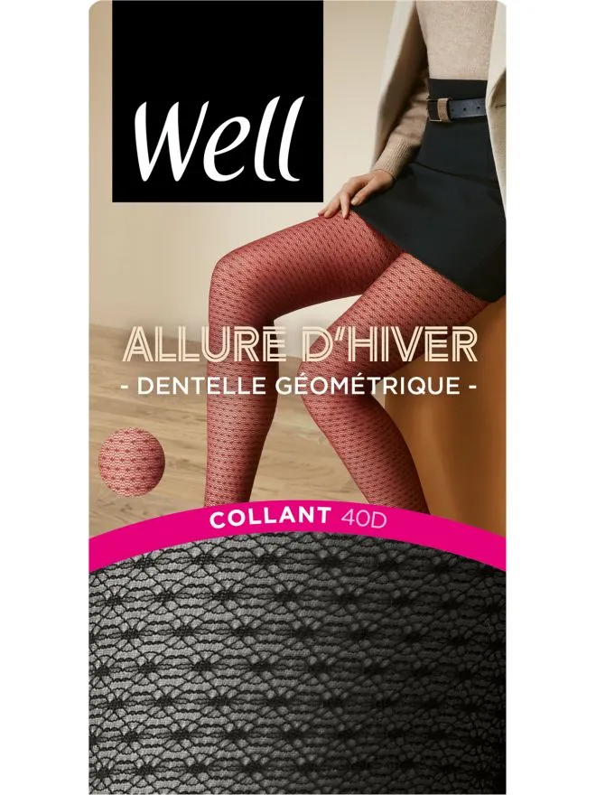 Collant Dentelle Géométrique 40D Allure d'Hiver, Collants - Boutique en ligne Well