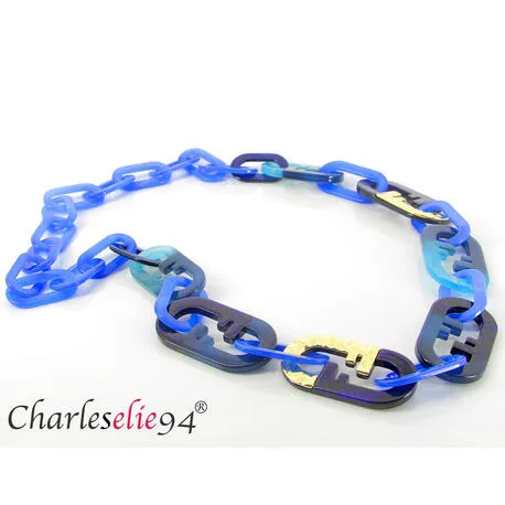 Collier sautoir résine de qualité C330 bohème chic bleu