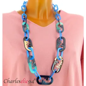 Collier sautoir résine de qualité C330 bohème chic bleu