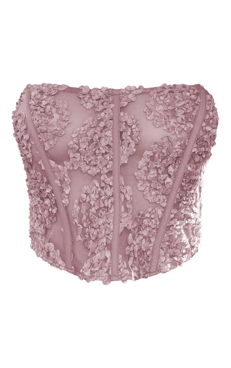 Corset taupe fleuri en mousseline de soie à liserés structurants