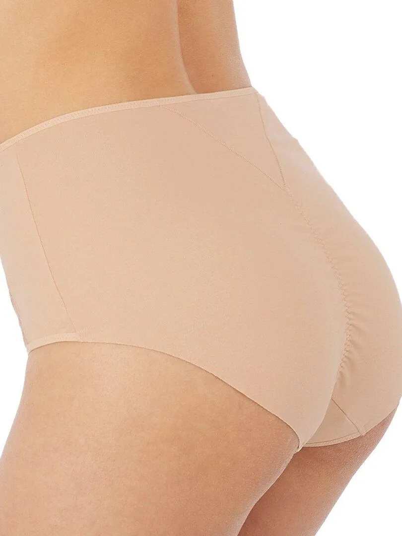 Culotte taille haute en coton et broderie suisse Lisse - Beige