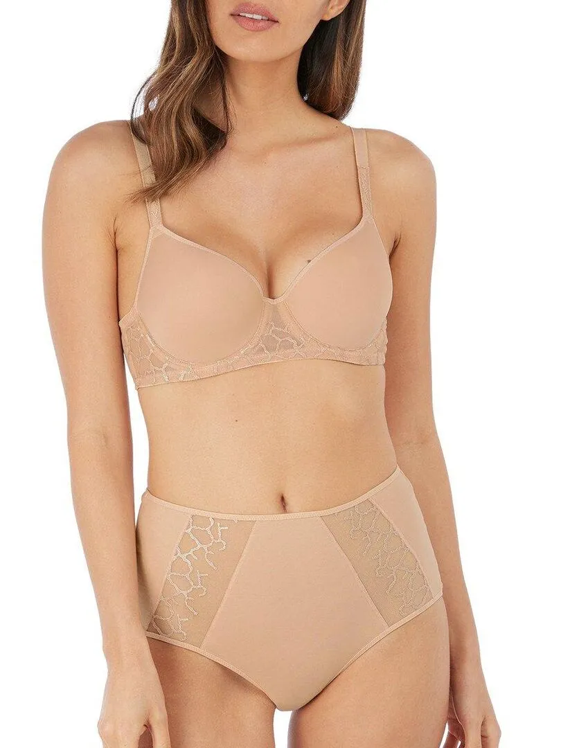 Culotte taille haute en coton et broderie suisse Lisse - Beige