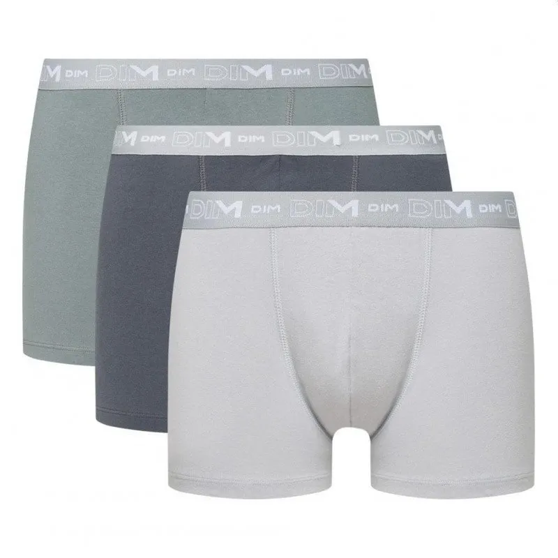 DIM 3 Boxers Homme Coton STRETCH Acier Gris Foncé Gris Granit