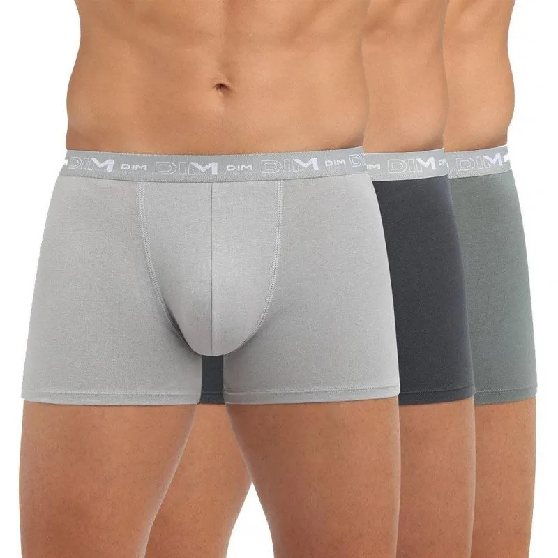 DIM 3 Boxers Homme Coton STRETCH Acier Gris Foncé Gris Granit