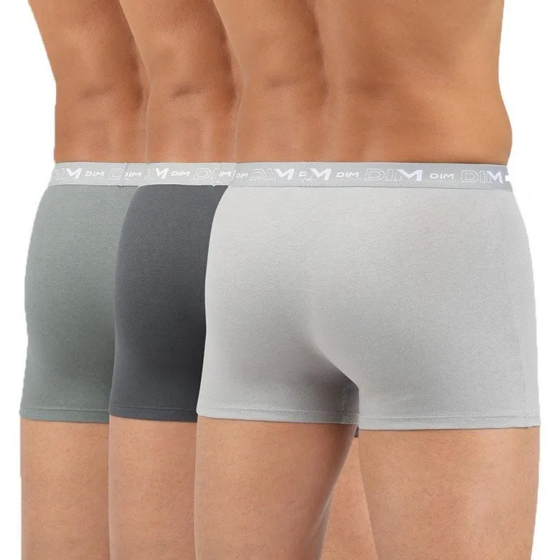 DIM 3 Boxers Homme Coton STRETCH Acier Gris Foncé Gris Granit