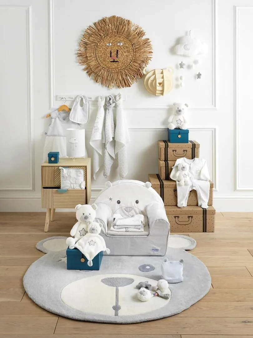 Doudou Ours en polyester blanc - SAUTHON - Blanc Gris