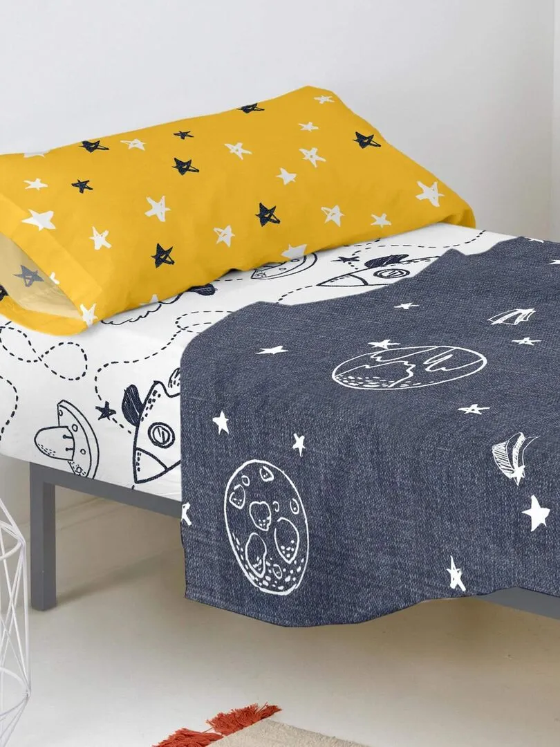 Drap-housse Starspace "Happyfriday" - Blanc