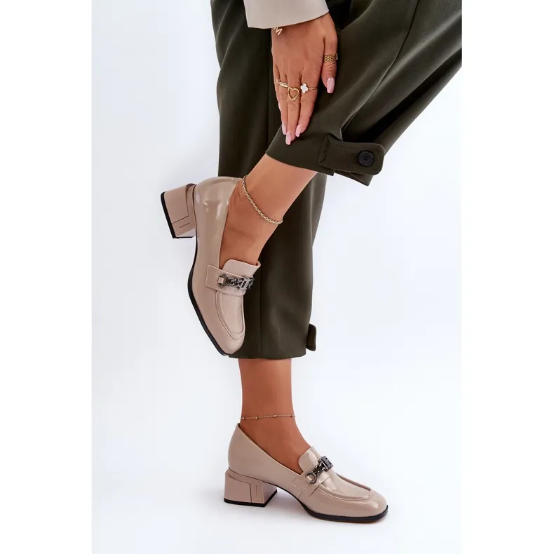 Escarpins en Cuir Verni sur Bloc Beige S.Barski MR38-960