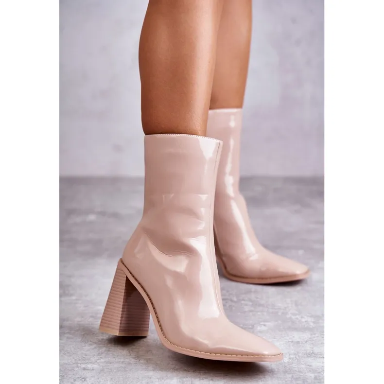 FS1 Bottes en Cuir Verni pour Femme Beige Margit rose