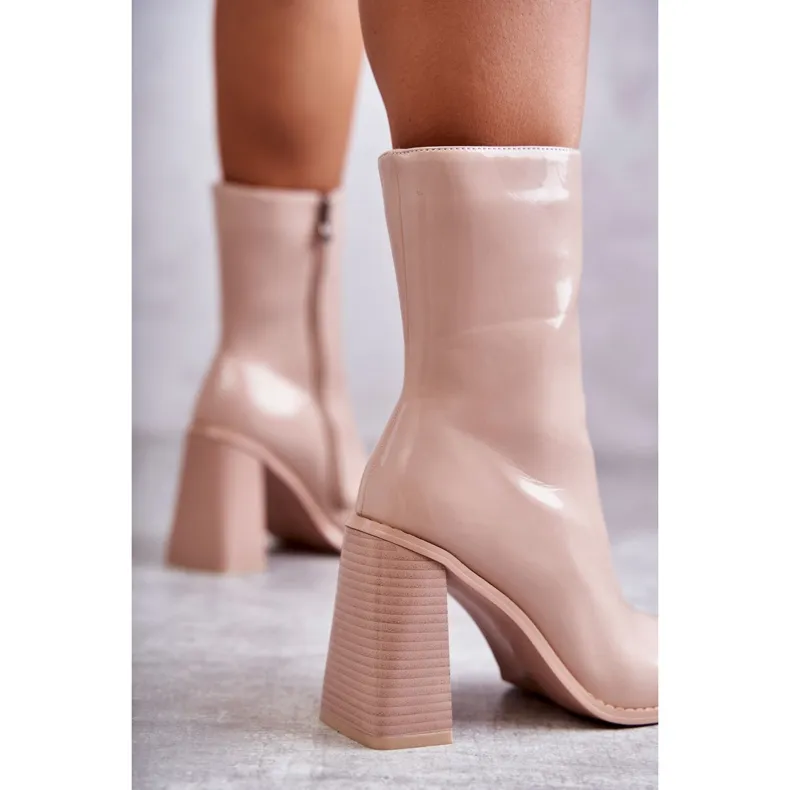 FS1 Bottes en Cuir Verni pour Femme Beige Margit rose