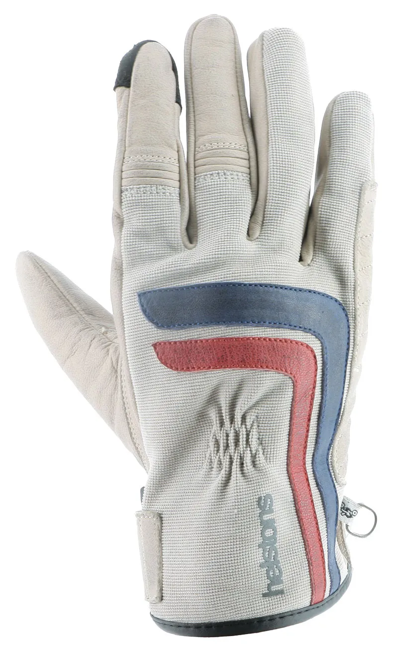 Gants Helstons Jeff été cuir 4ways beige bleu rouge, gant moto