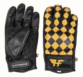 Gants Holyfreedom Bullit jaune, gant cafe racer à damier, coqué