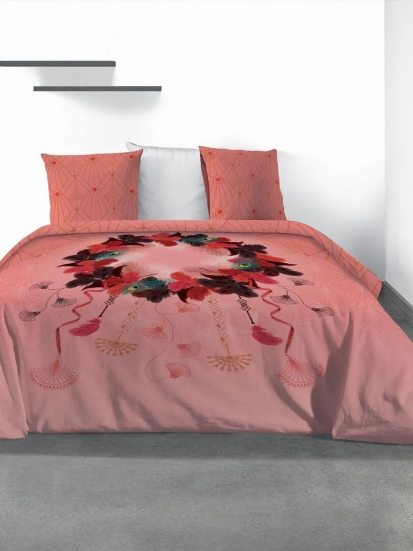 Housse de couette 200x200 cm + 2 taies d'oreiller 100% Coton 47 fils Cancan Dream - Rouge