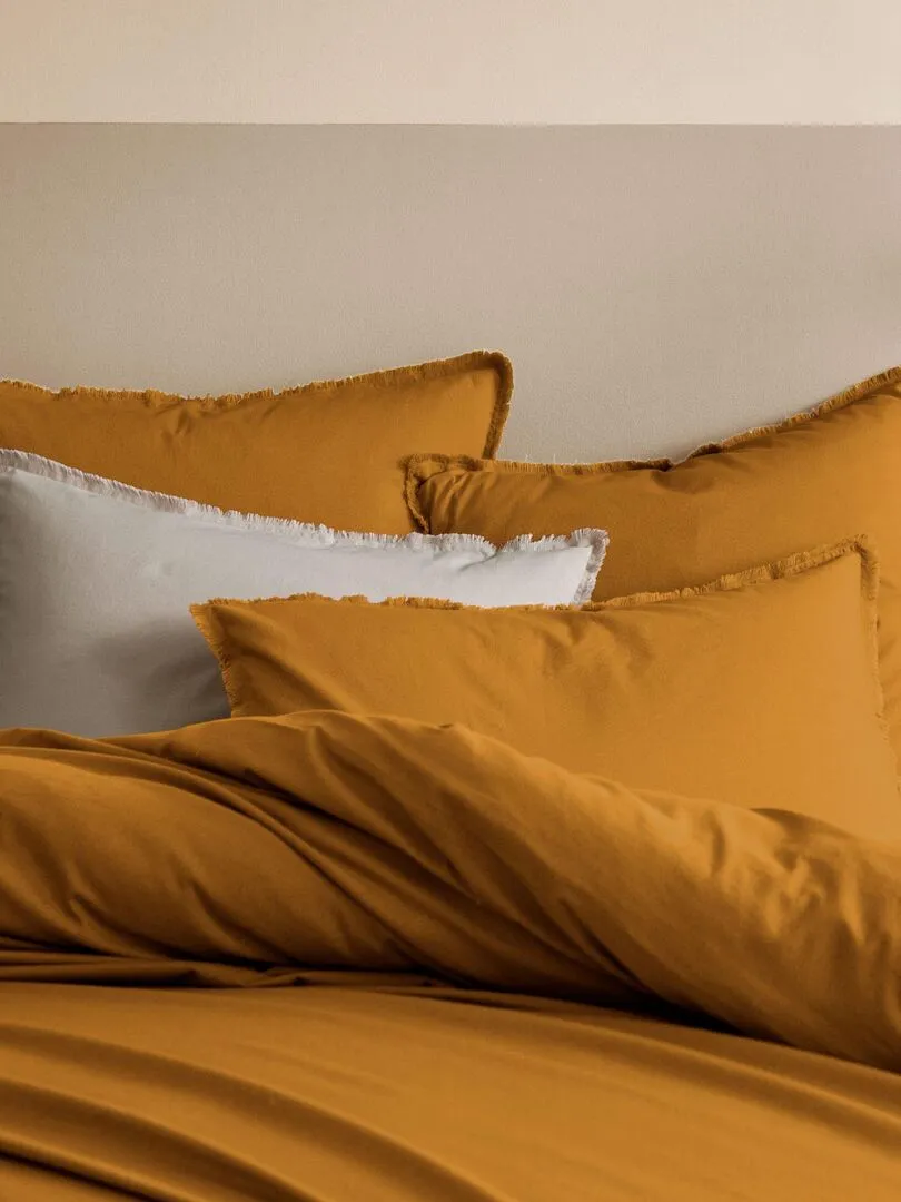 Housse de couette unie en coton, COTON LAVÉ - Marron caramel