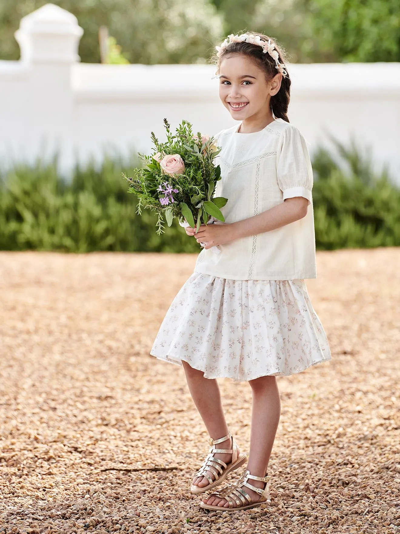 Jupe de cérémonie à fleurs fille blanc imprimé - Vertbaudet