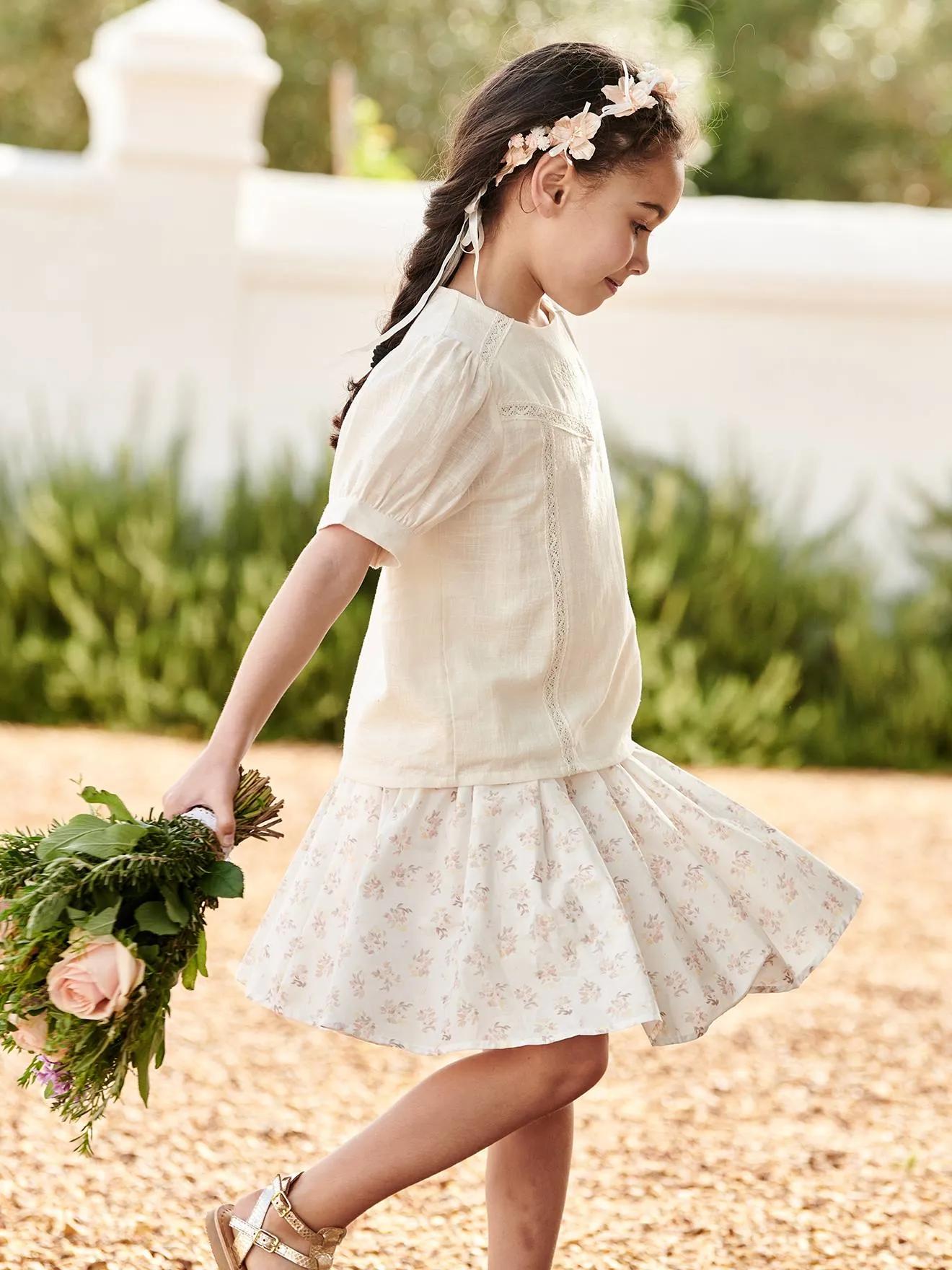 Jupe de cérémonie à fleurs fille blanc imprimé - Vertbaudet