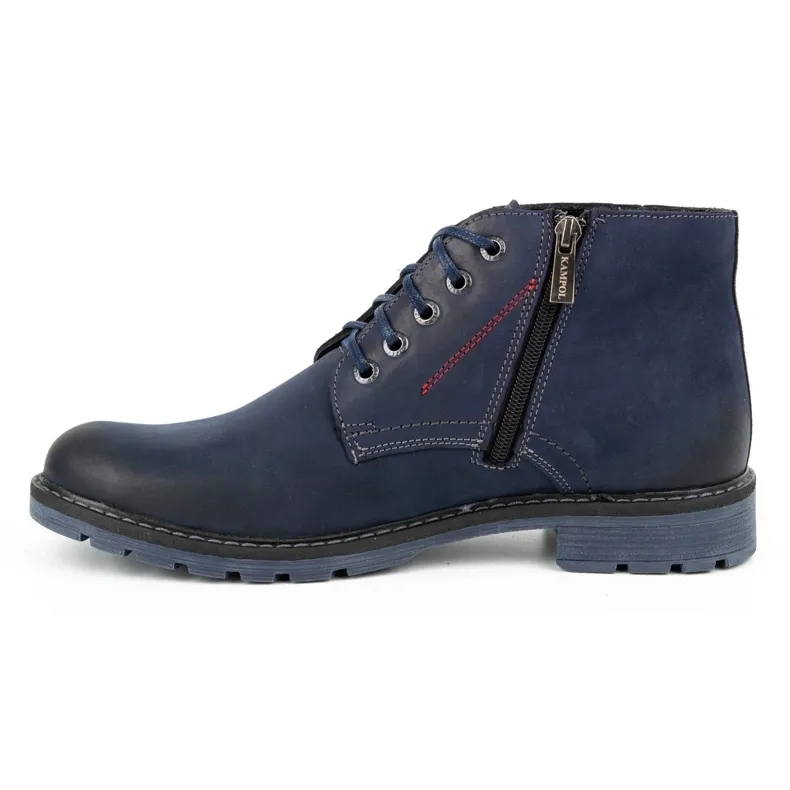 Kampol Bottes d'hiver en cuir pour hommes 103KAM bleu marine