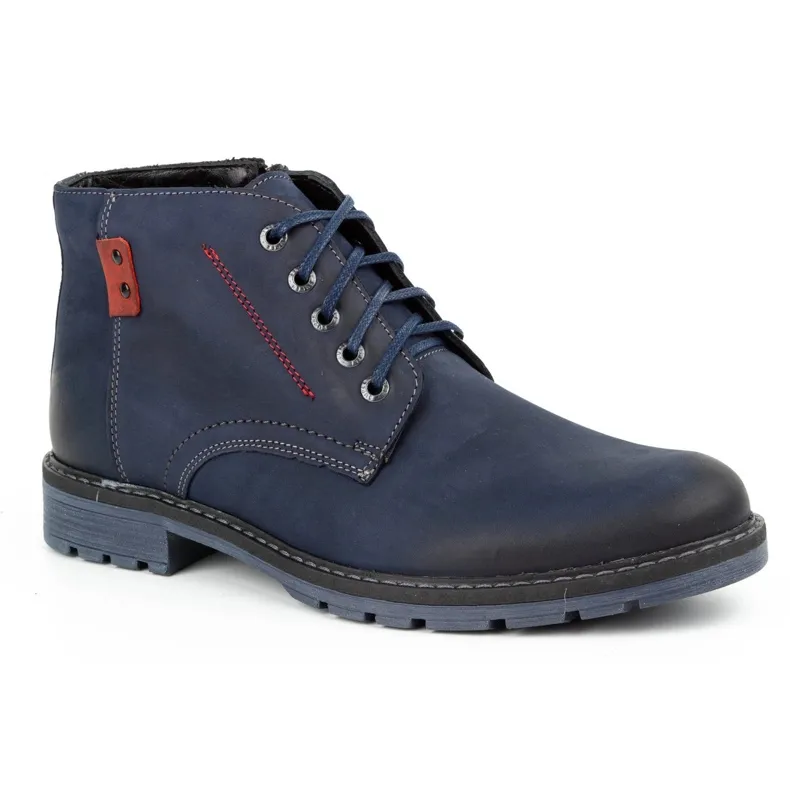 Kampol Bottes d'hiver en cuir pour hommes 103KAM bleu marine