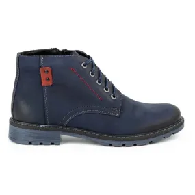 Kampol Bottes d'hiver en cuir pour hommes 103KAM bleu marine