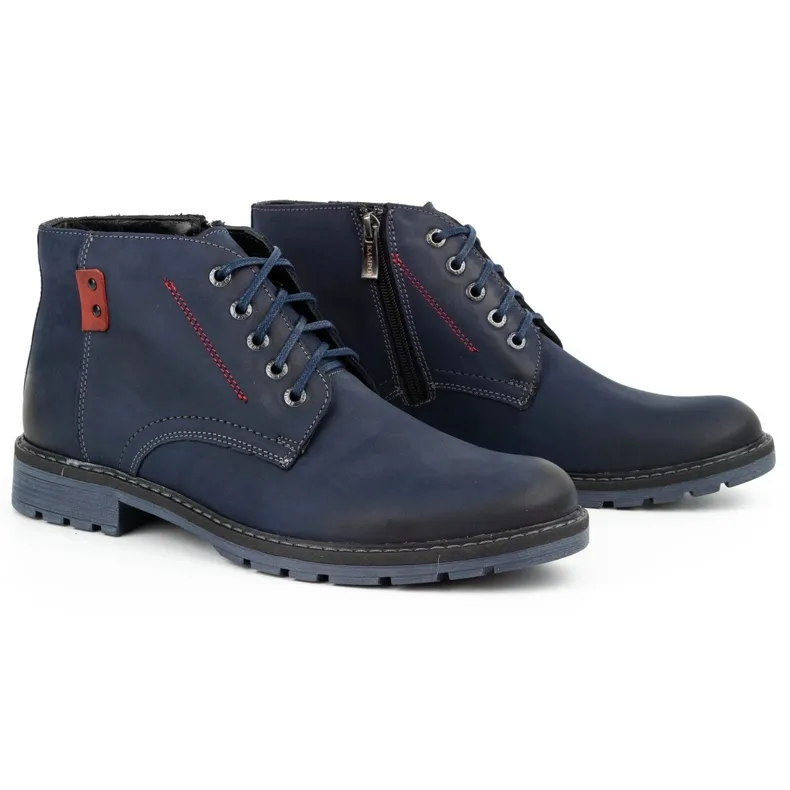 Kampol Bottes d'hiver en cuir pour hommes 103KAM bleu marine