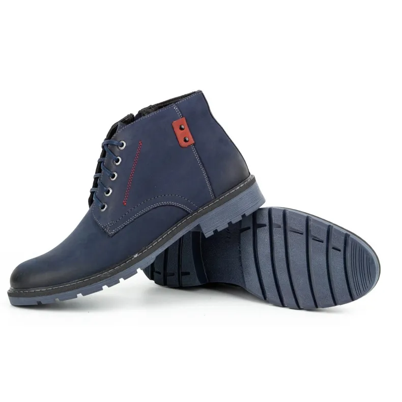 Kampol Bottes d'hiver en cuir pour hommes 103KAM bleu marine