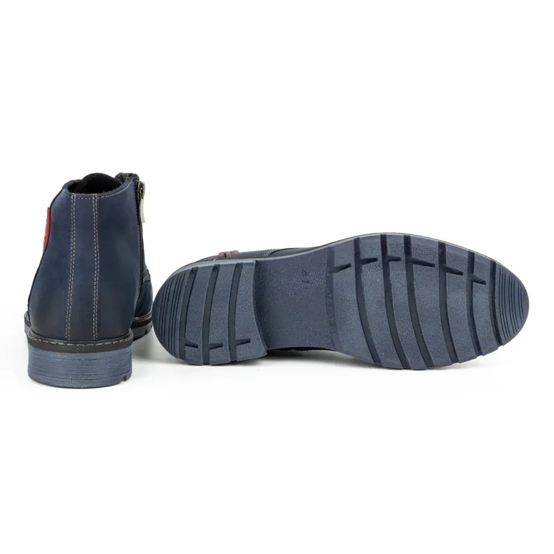 Kampol Bottes d'hiver en cuir pour hommes 103KAM bleu marine