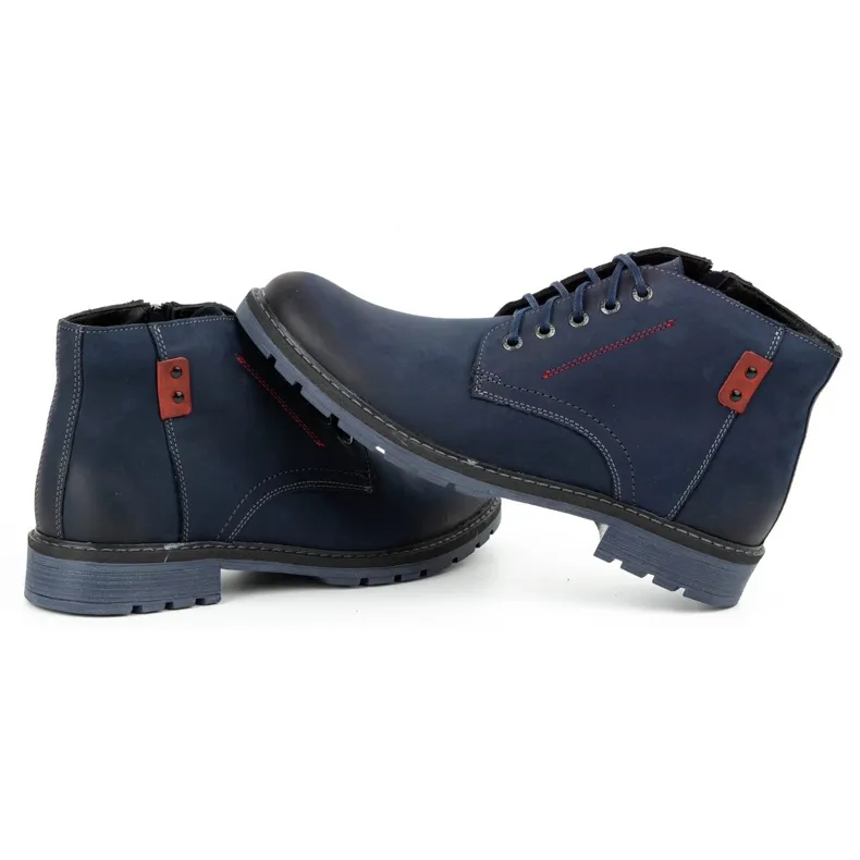 Kampol Bottes d'hiver en cuir pour hommes 103KAM bleu marine