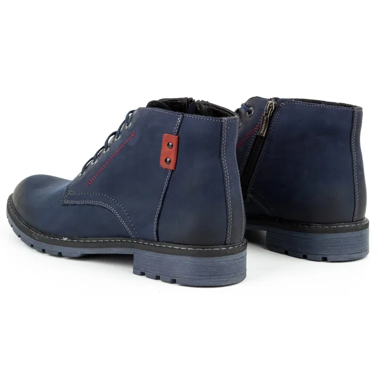 Kampol Bottes d'hiver en cuir pour hommes 103KAM bleu marine