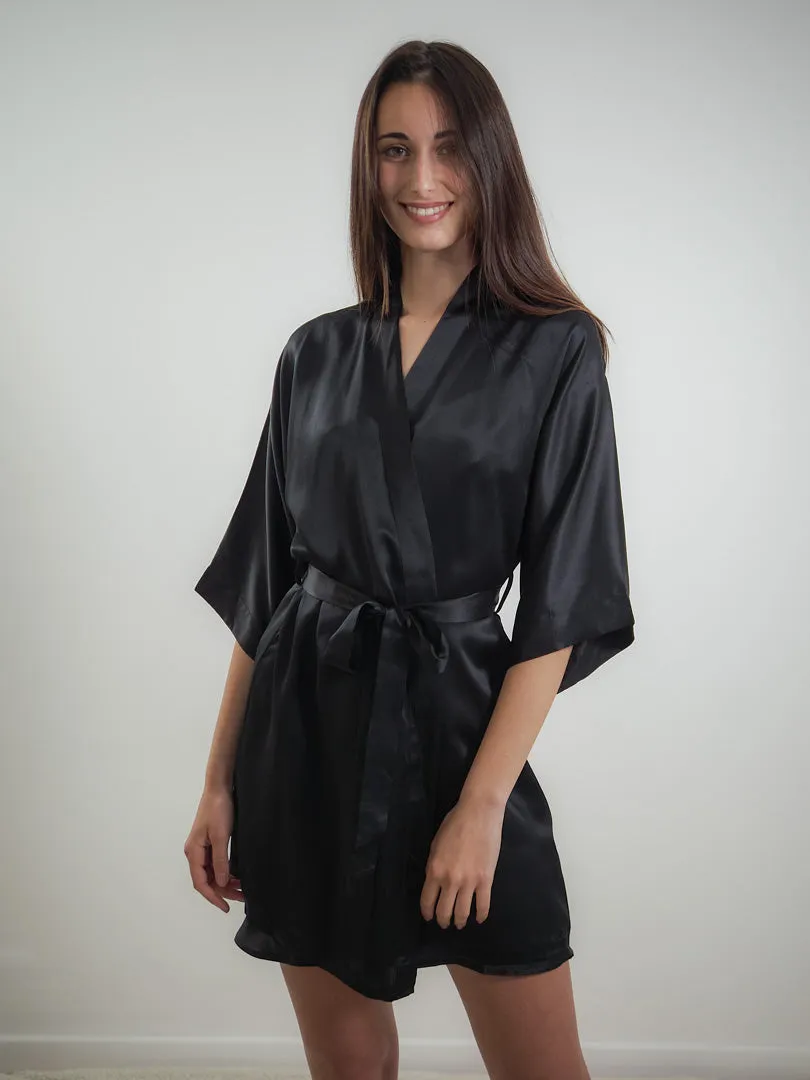 Kimono en soie Noir 16 mommes UNIS