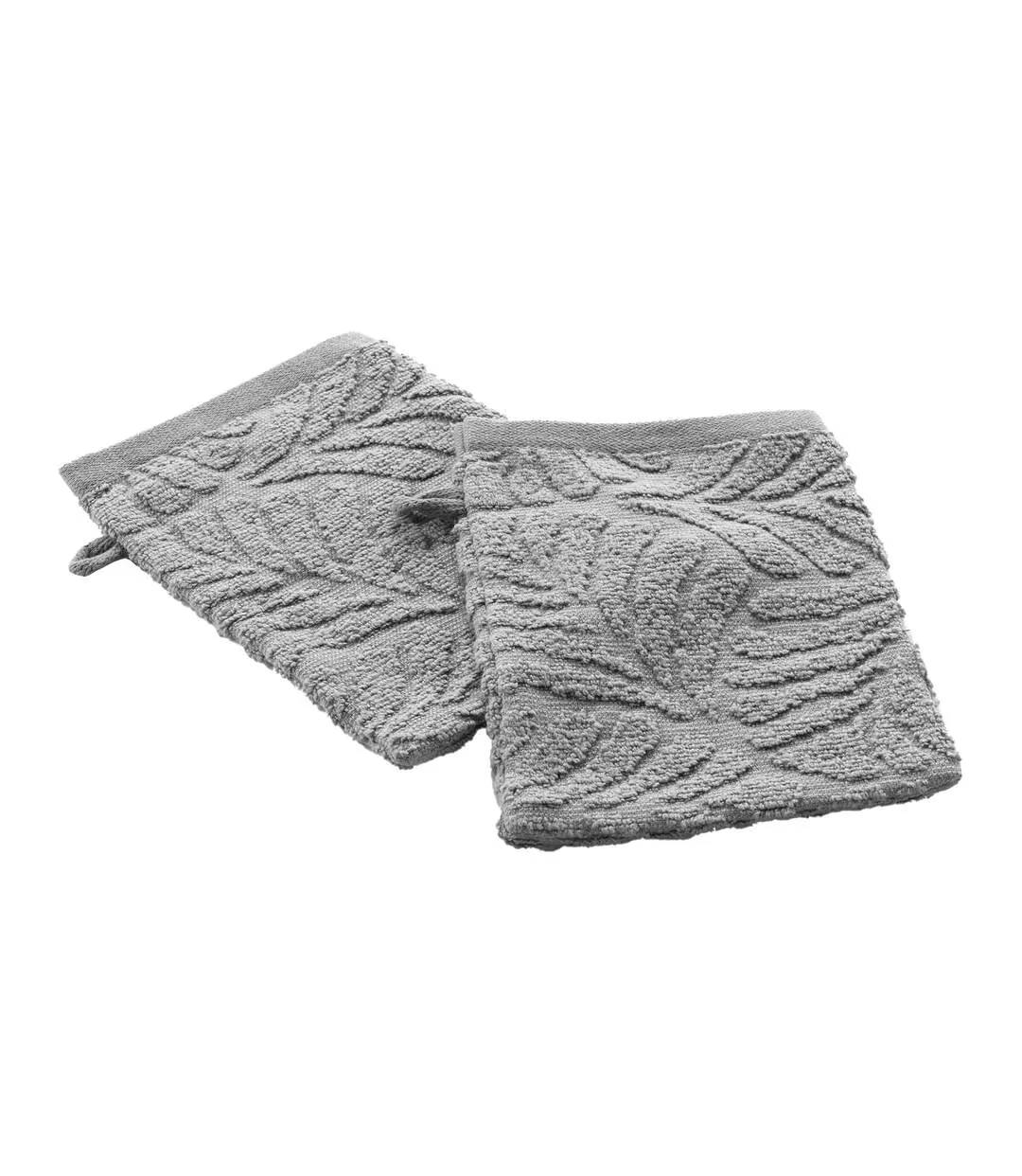 Lot de 2 gants de toilette OCALA - Eponge ciselée unie 450 g/m² - 15 x 21 cm - Gris clair