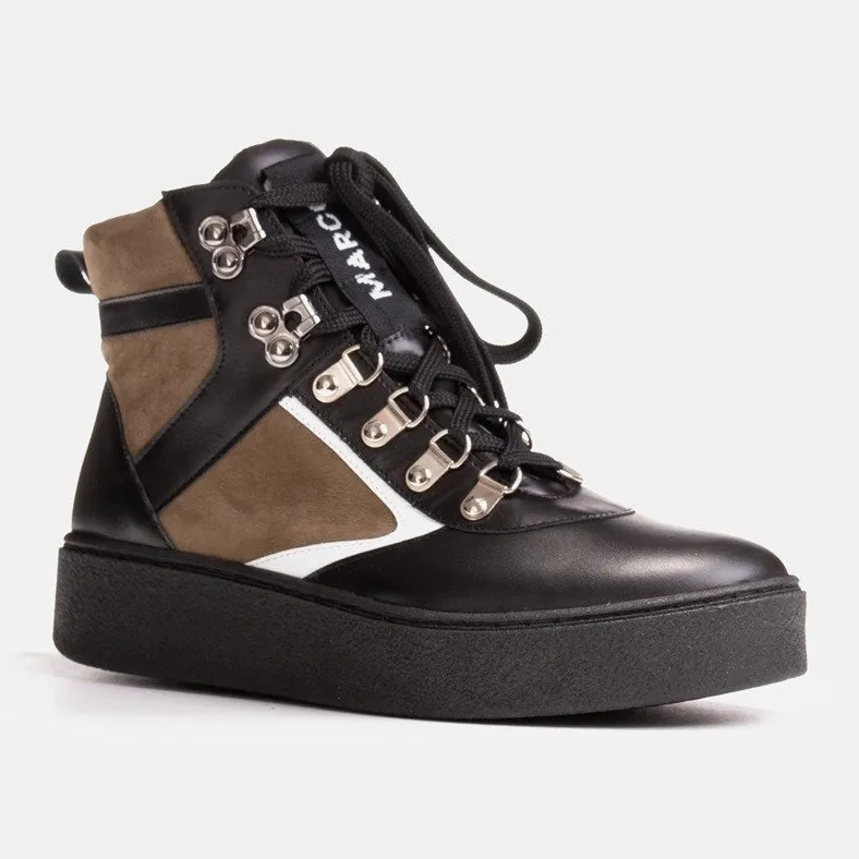 Marco Shoes Bottes de sport en cuir noir et vert le noir