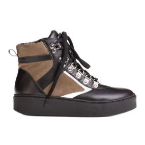 Marco Shoes Bottes de sport en cuir noir et vert le noir