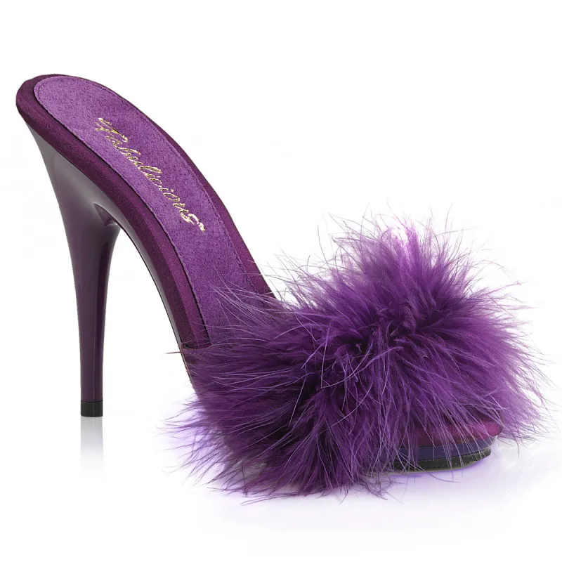 Mules à plumes marabout violette à talon aiguille | C Le Pied