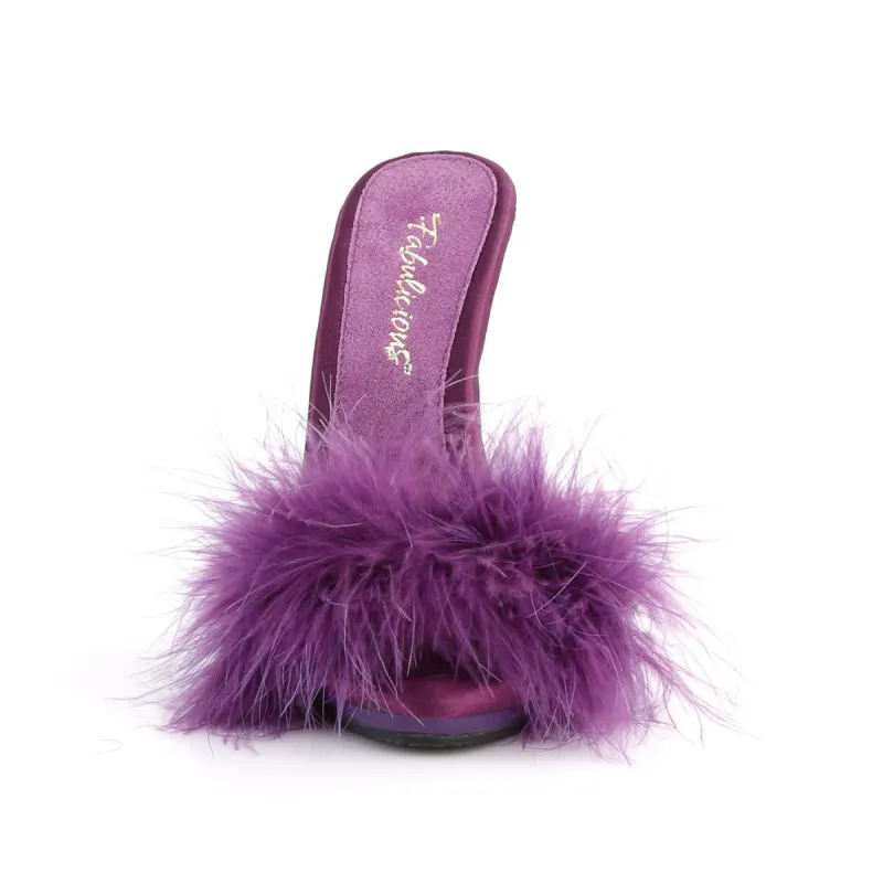 Mules à plumes marabout violette à talon aiguille | C Le Pied