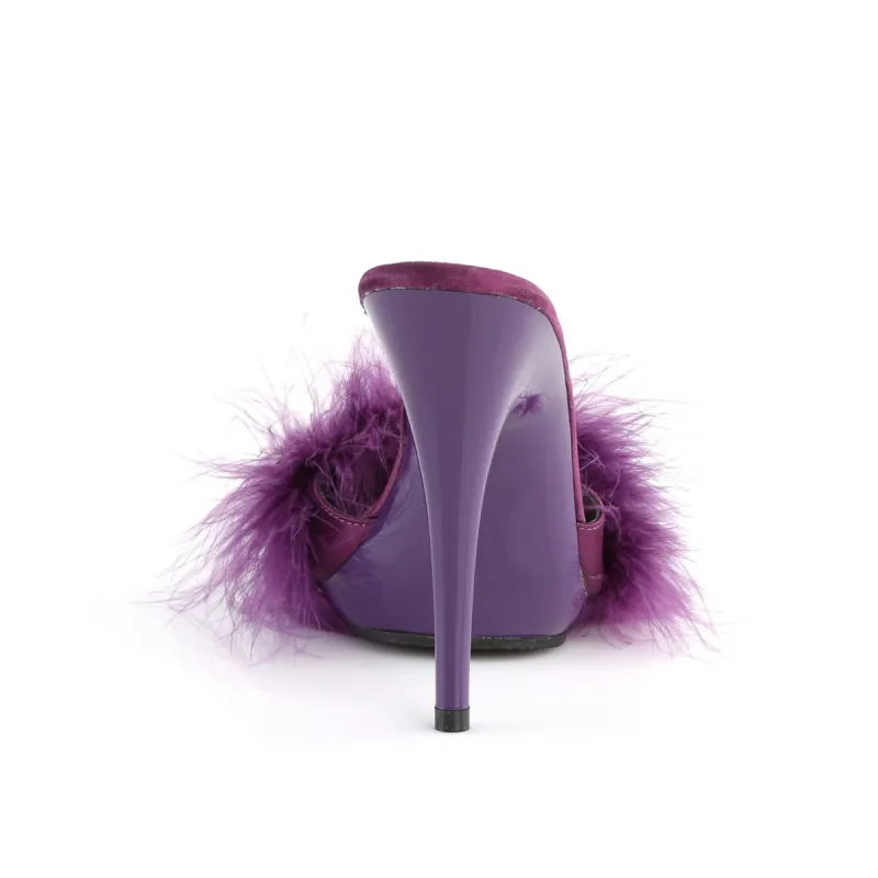 Mules à plumes marabout violette à talon aiguille | C Le Pied