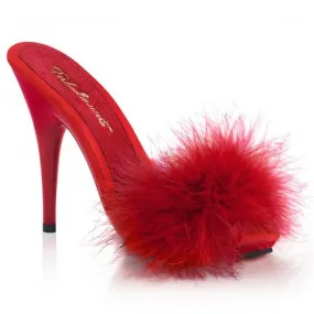 Mules à talon 12 cm et plumes rouges petite et grande taille 