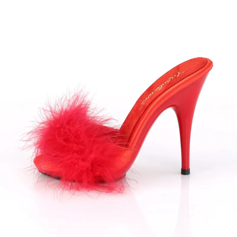 Mules à talon 12 cm et plumes rouges petite et grande taille 