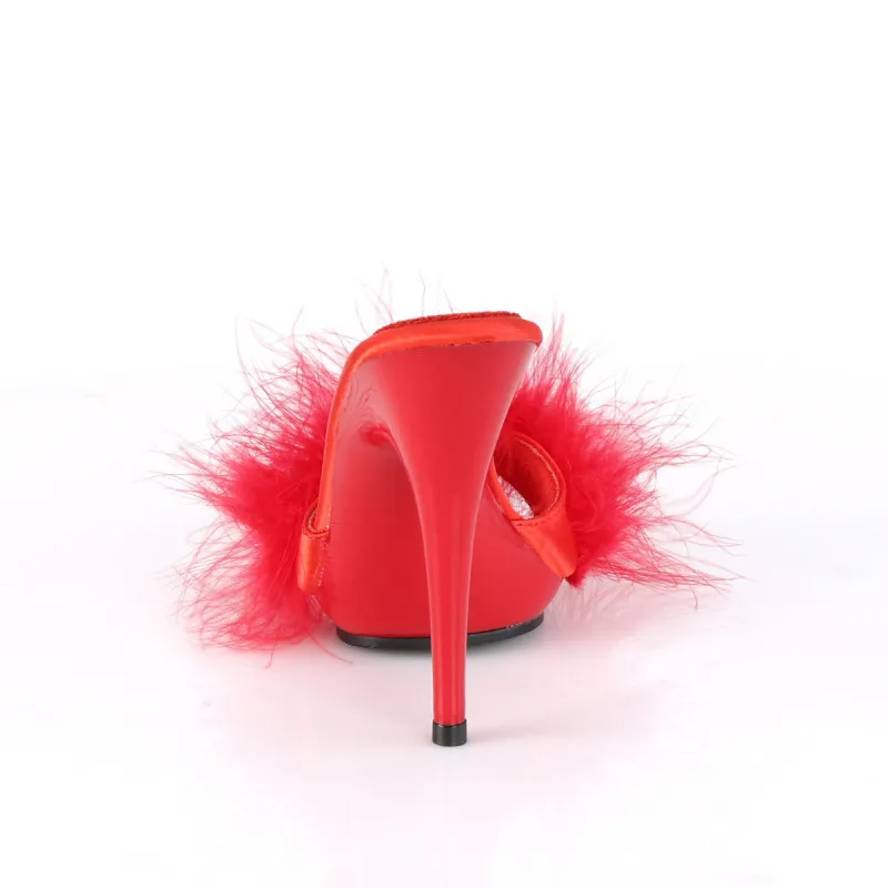 Mules à talon 12 cm et plumes rouges petite et grande taille 