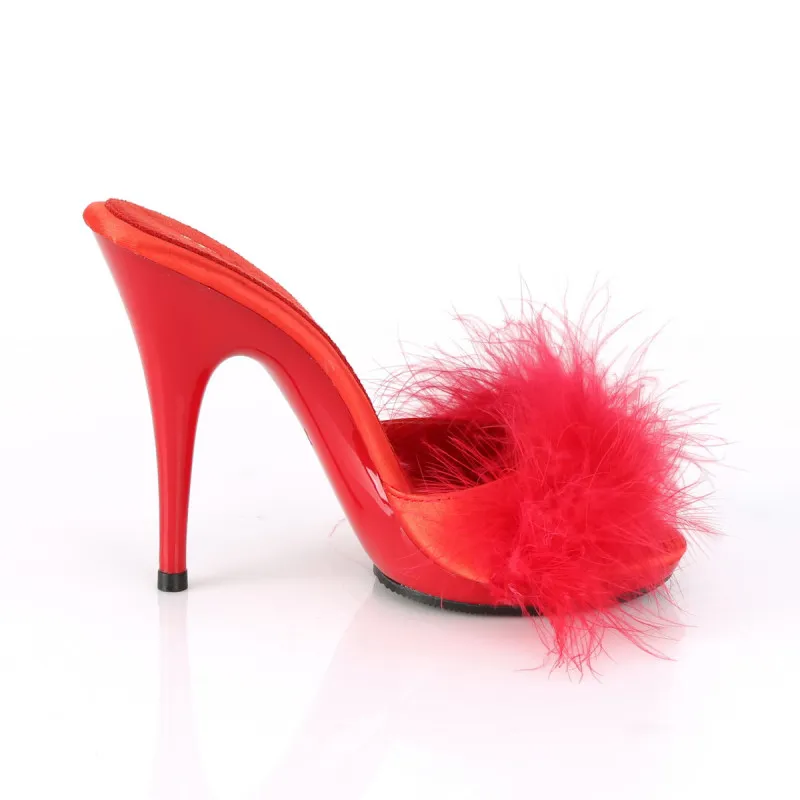 Mules à talon 12 cm et plumes rouges petite et grande taille 