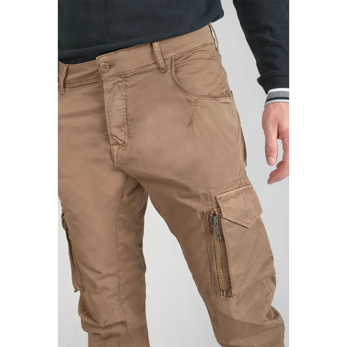 Pantalon Cargo Alban marron blanc en coton | 3 Suisses