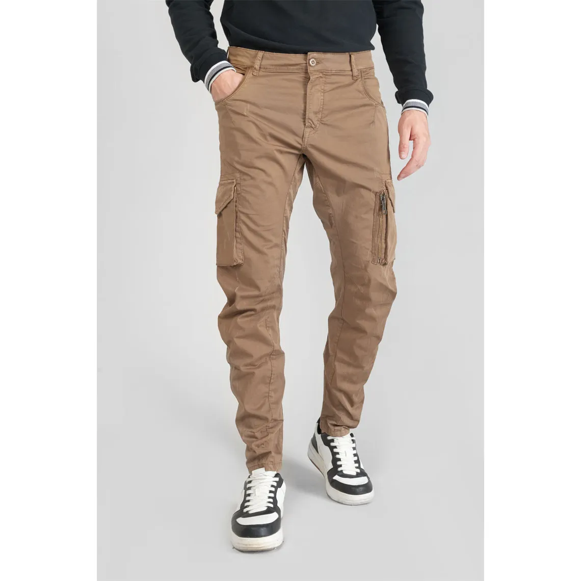 Pantalon Cargo Alban marron blanc en coton | 3 Suisses