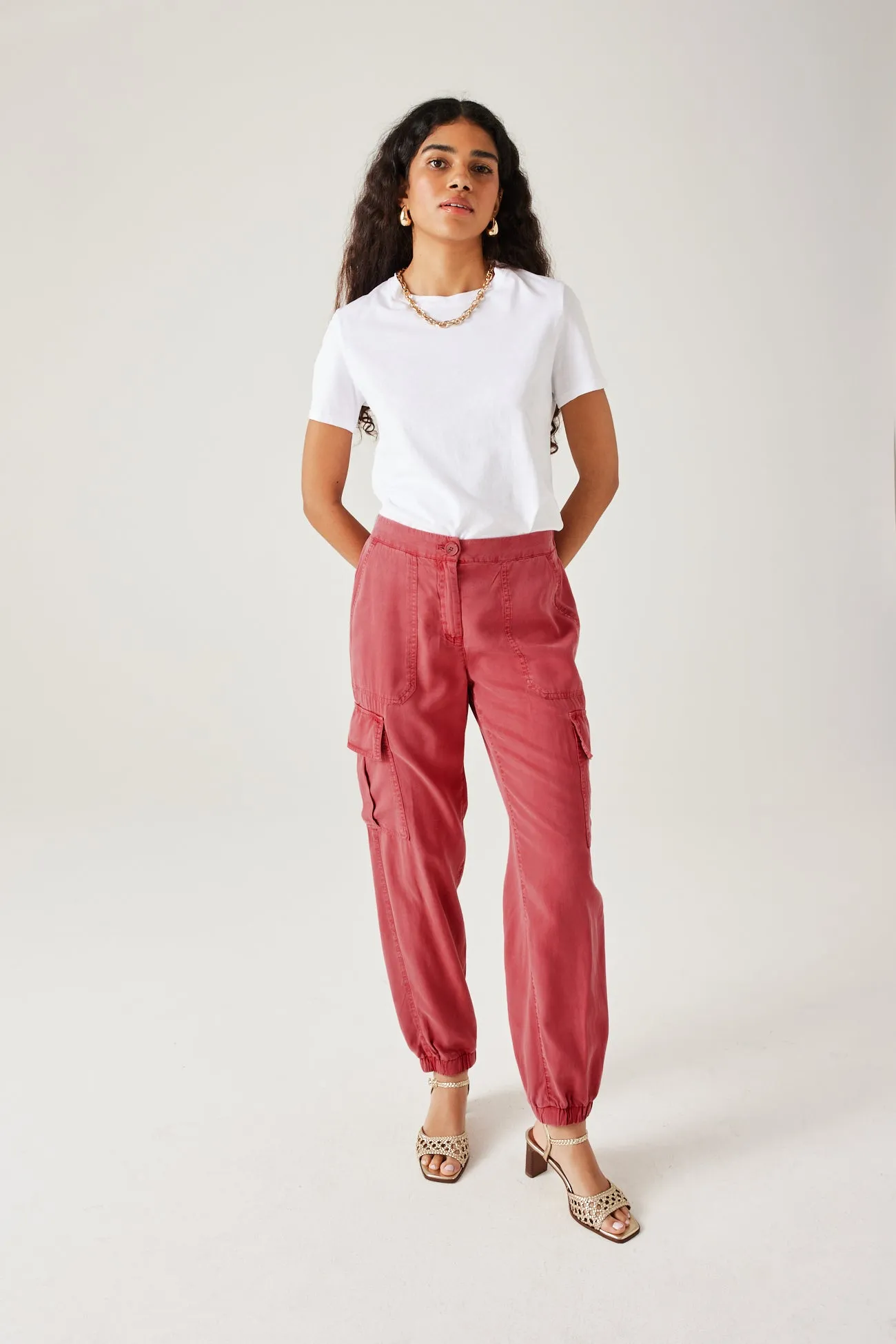 Pantalon cargo en lyocell - Vieux rose