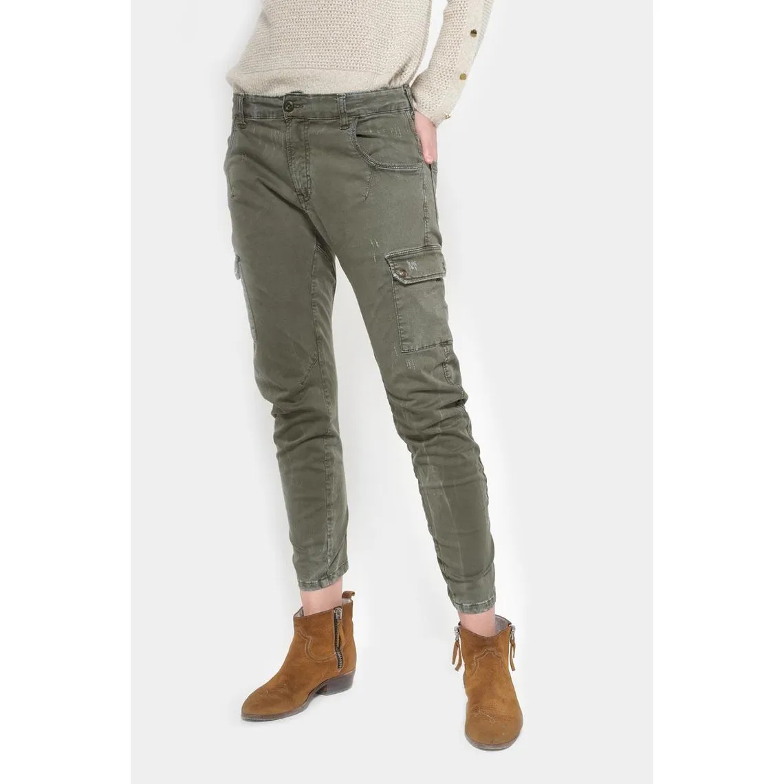 Pantalon cargo RIVERA vert en coton | 3 Suisses