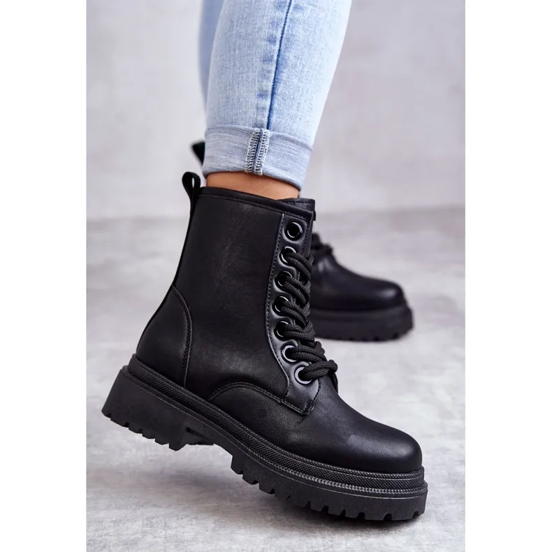 PE1 Bottes en cuir pour femmes Worker Noir Denila le noir