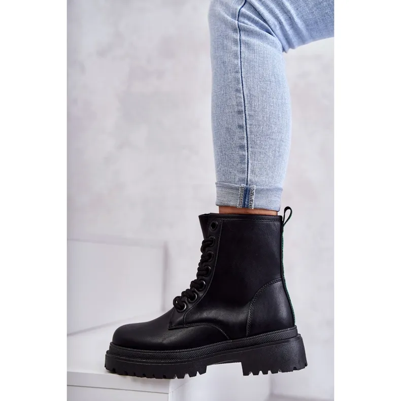 PE1 Bottes en cuir pour femmes Worker Noir Denila le noir