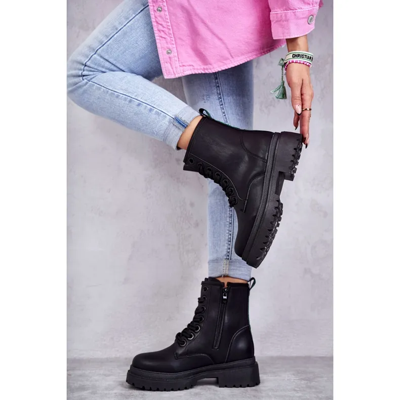 PE1 Bottes en cuir pour femmes Worker Noir Denila le noir